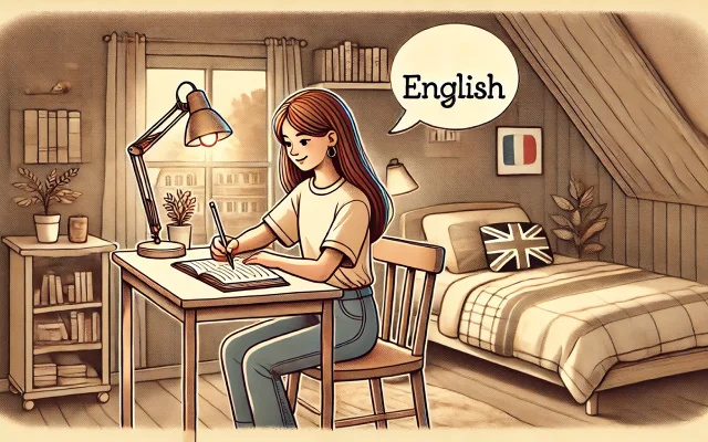 Jeune femme à son bureau dans sa chambre