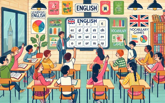 Une salle de classe jouant à un jeu pour apprendre l'anglais