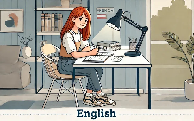 Jeune fille rousse qui fait ses devoirs