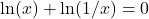\ln(x)+\ln(1/x)=0