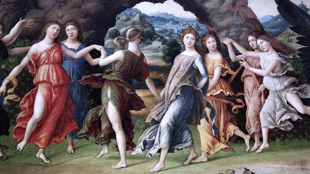 Le Parnasse tableau d'Andrea Mantegna représentant les neuf Muses