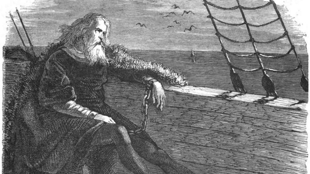 Christophe Colomb, accoudé à son bateau.