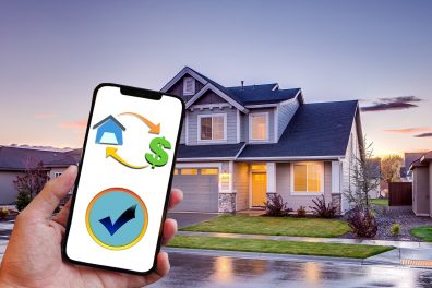 L'image montre une application de téléphone, montrant une location de maison validé avec une maison en arrière plan.