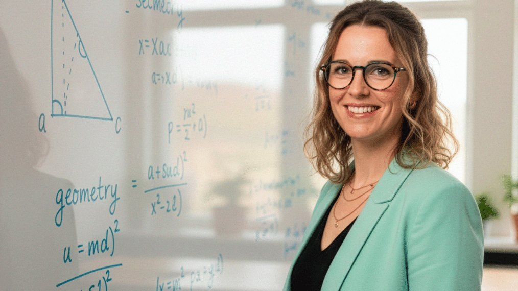 professeur de maths devant son tableau